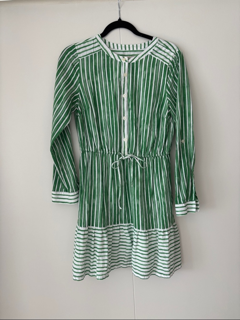 LOFT Green and White Striped Midi Shirt Dress